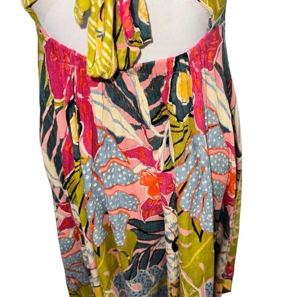 Angie Women's L Large Sun Dress Cinched Waist Back Tie Low Back Uneven Hemline - Picture 9 of 10